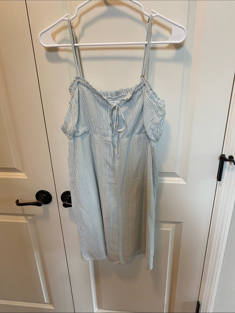 O'Neill Light Blue Gingham Smocked Tie-Front Mini Dress